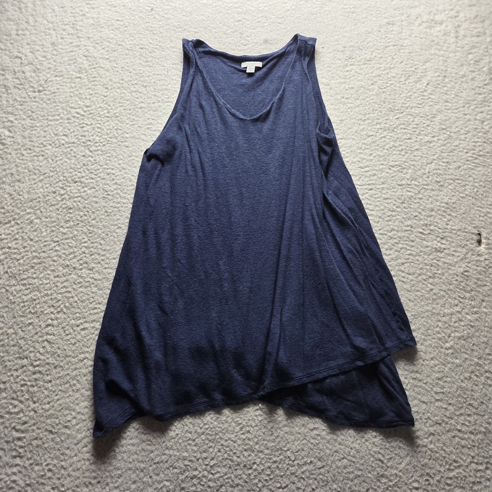 Pure Jill Tank Top Womens M Tall Blue Scoop Neck Sleeveless Linen Tunic Jersey
